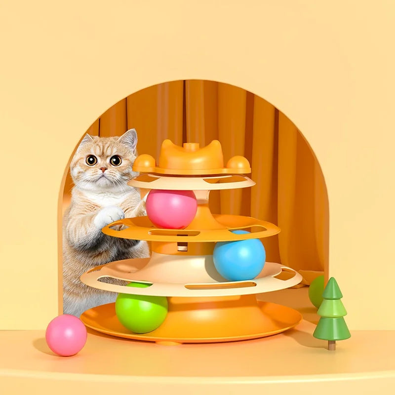 4-Layer Feather Cat Turntable – Interactive Toy Ball & Stick
