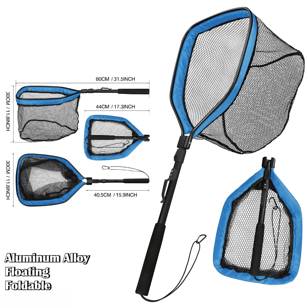 Fishing Landing Net with Telescopic Pole Anti-Slip Handle Collapsible Fishing Net for Saltwater Freshwater Fishing Hand Net Peaceful Pleasures Health and Wellness 44-80CM