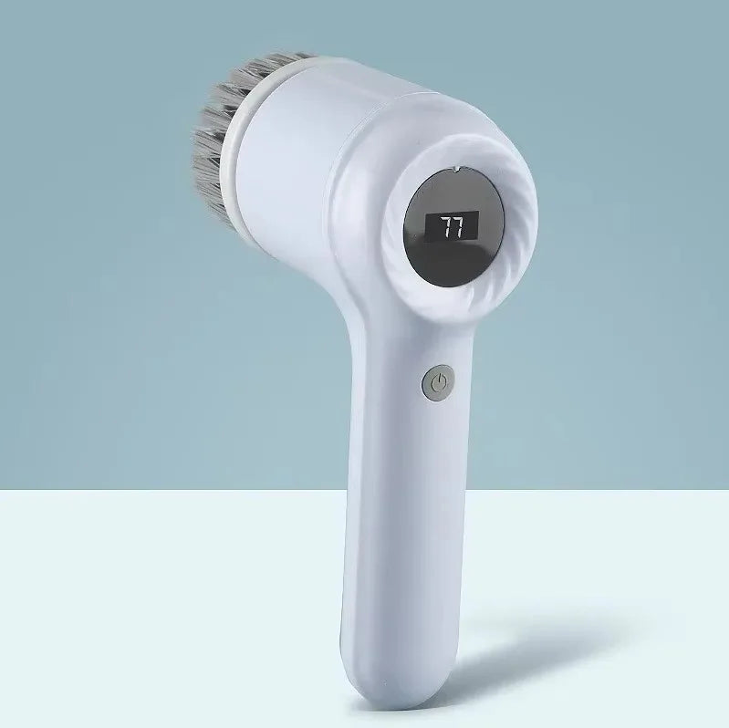 5-in-1 Electric Power Spin Scrubber Brush with 5 Heads for Bathroom Sink Bathtub Tile Shower Cleaning Peaceful Pleasures Health and Wellness Light Grey