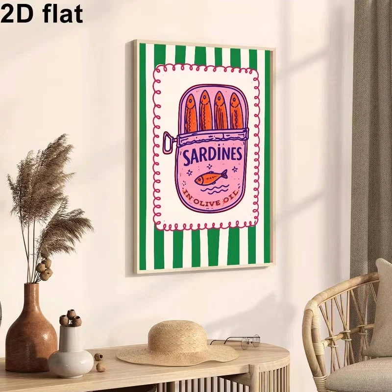 Sardine Can Food Canvas Wall Art Print | Kitchen Home Decor