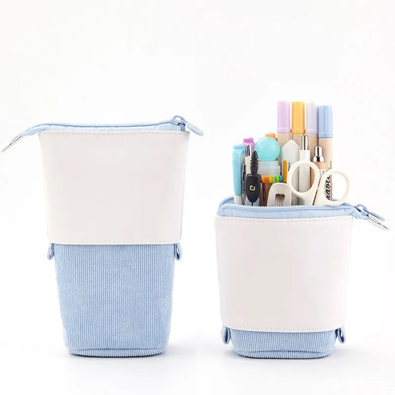 New Creative Retractable Pencil Case Kawaii DIY Printed Pen Case Large Capacity Pen Holder Office Stationery Storage Pencil Bag Peaceful Pleasures Health and Wellness PU corduroy blue China Mainland