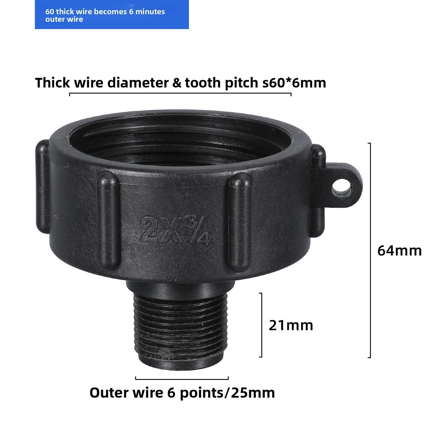 IBC Tank Adapter 60mm to 1/2"–2" BSP Male Pipe Fitting