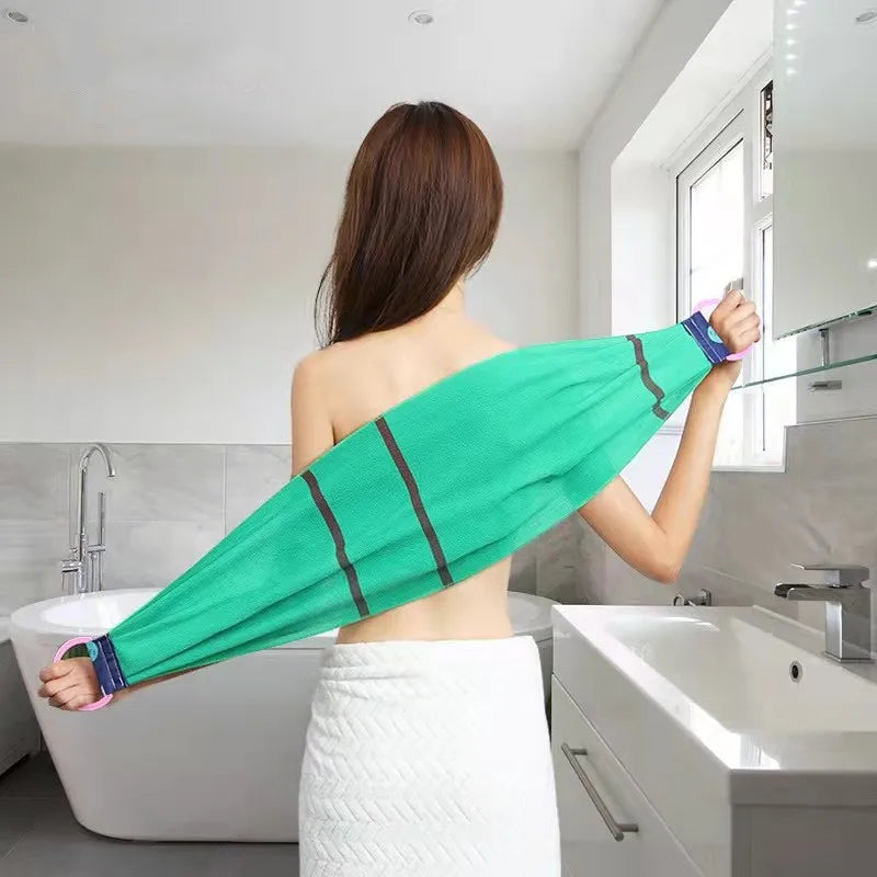 Long Back Scrubber Bath Towel – Exfoliating Mesh Wash Strap