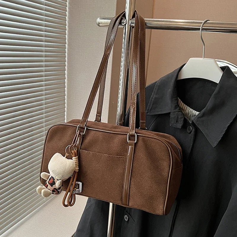 High End Suede Frosted Boston Hand Held Pillow Bag with Large Capacity Commuting Leisure Solid Color Single Shoulder Women's Bag Peaceful Pleasures Health and Wellness