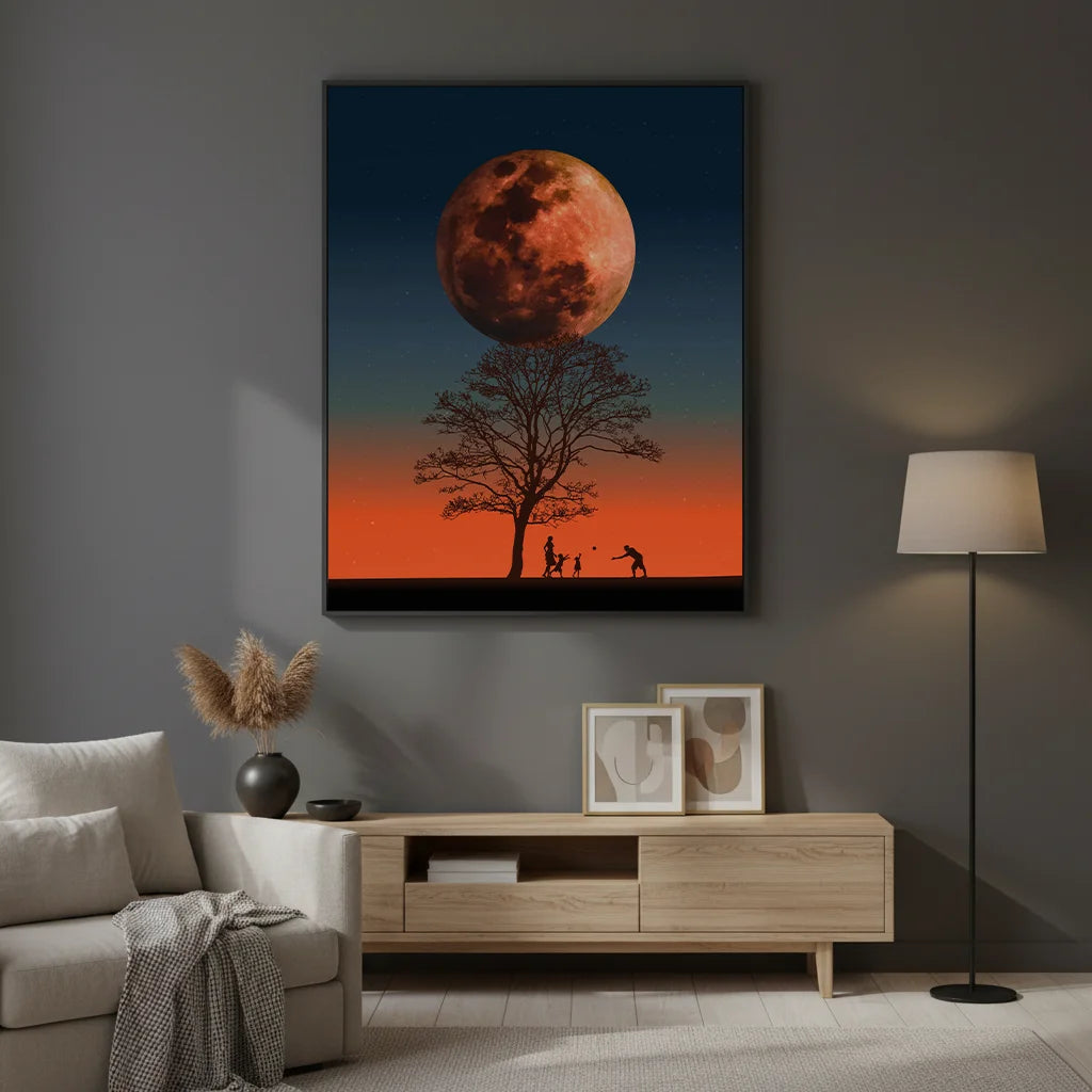 Abstract Wall Art Landscape Tree Sun Moon Silhouette Canvas Painting Modern Style Poster Prints for Living Room Wall Decor Peaceful Pleasures Health and Wellness