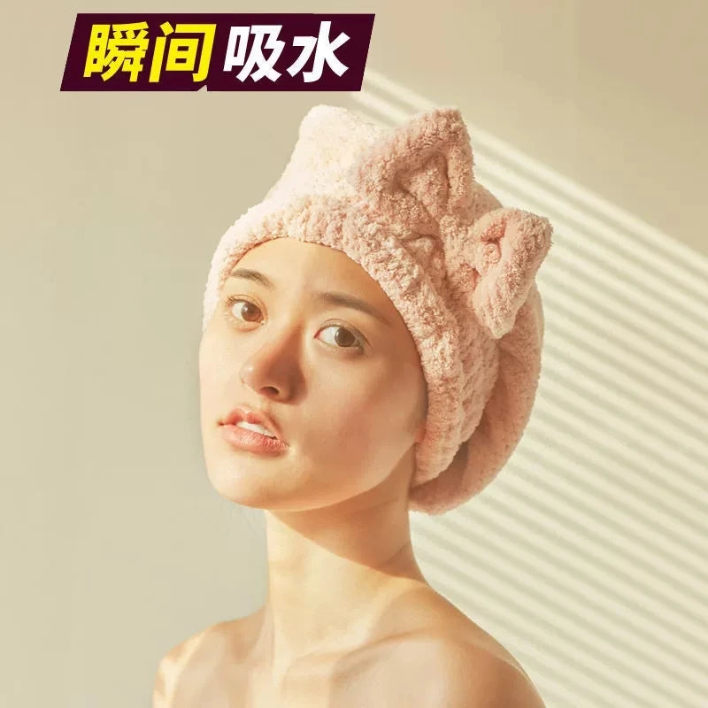 Quick-Dry Hair Towel Wrap Cap – Spa Bowknot Shower Bonnet