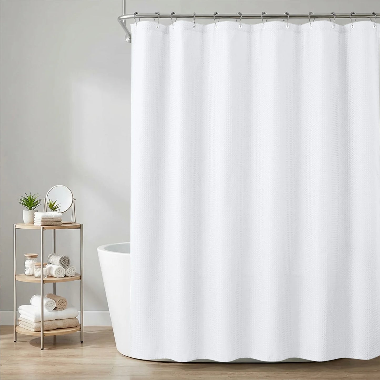 Waffle Shower Curtain 180x180cm + 12 Metal Hooks | Waterproof