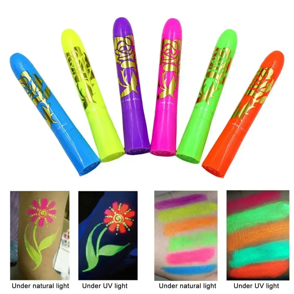 6-Color Face & Body Paint Crayon Set | Non-Toxic Glow Sticks