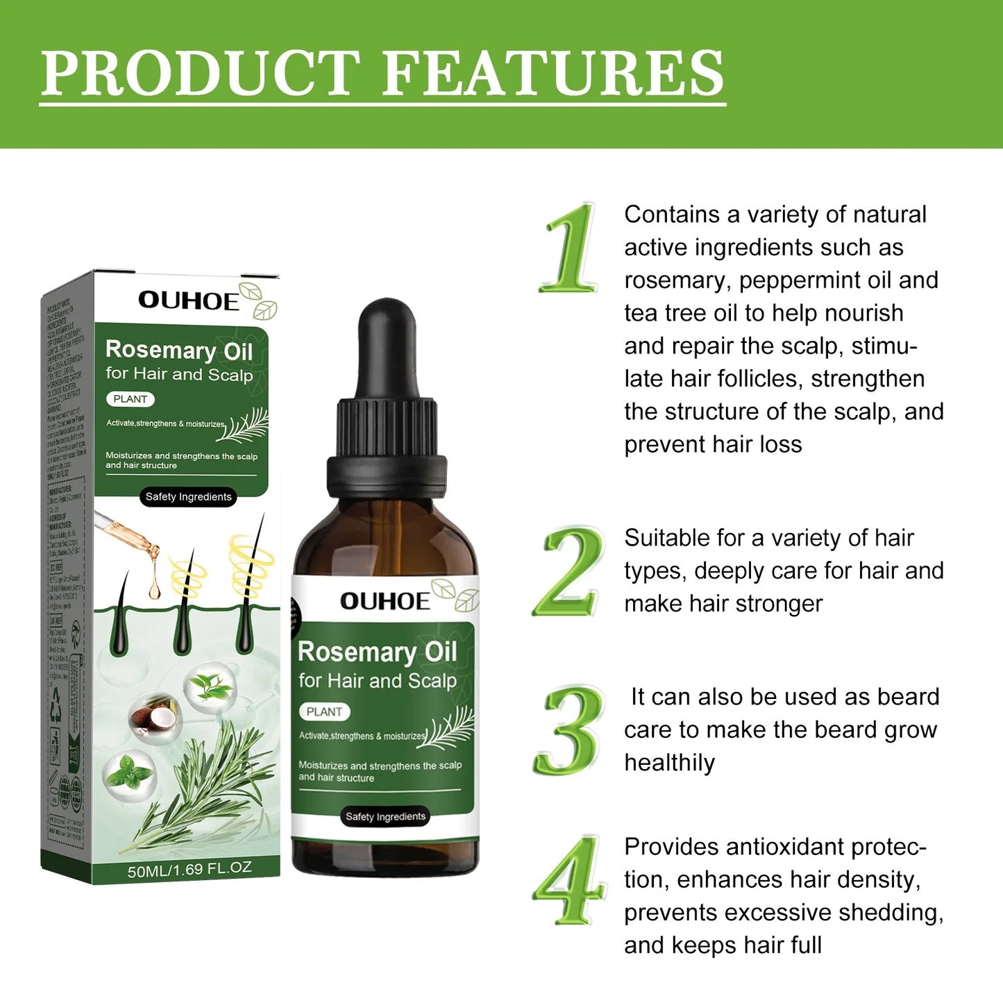 Rosemary Hair Growth Oil Hair Care Thickness Loss Deep Nourishing Scalp Care Strengthen Repair Damaged Oil Control For Men Women Peaceful Pleasures Health and Wellness