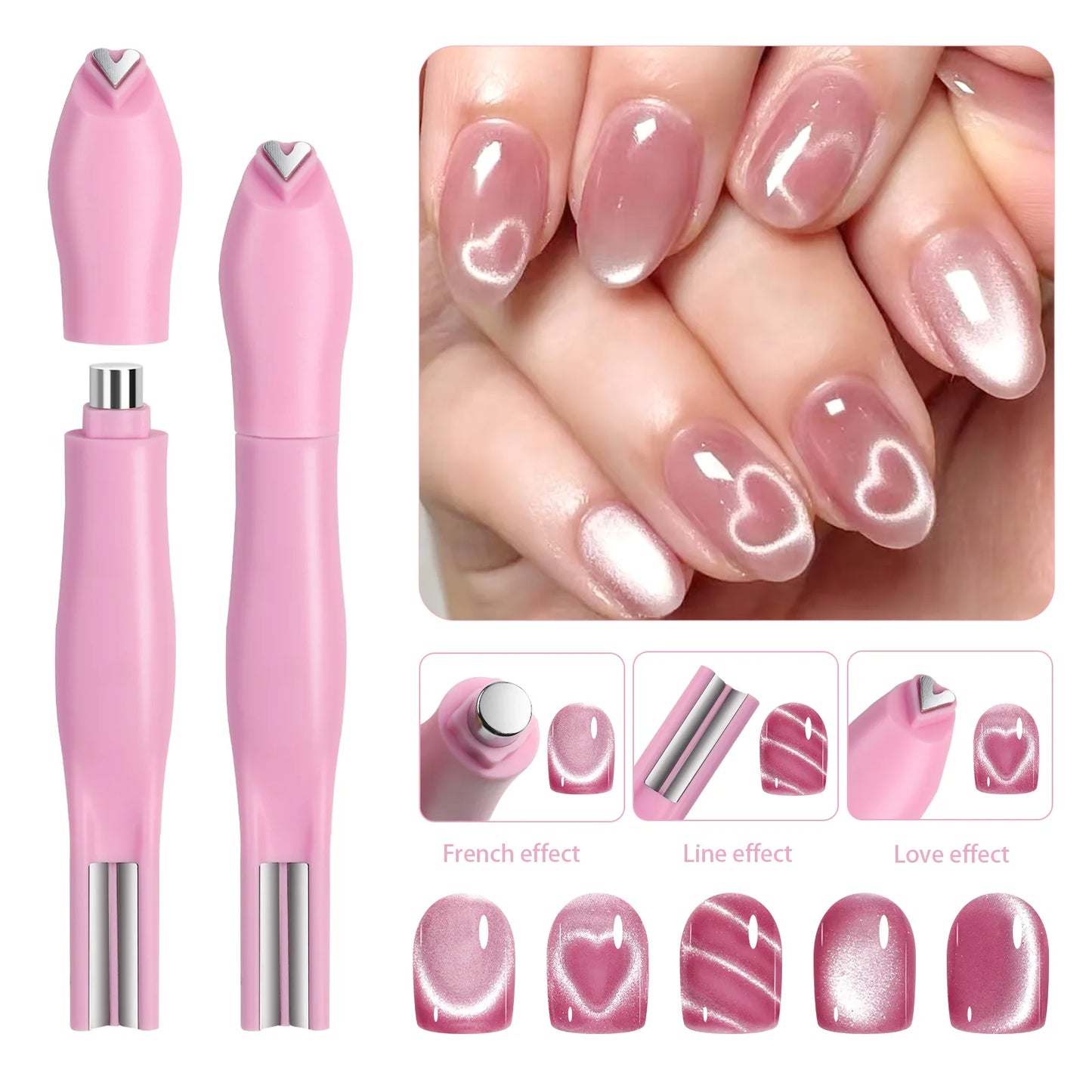 3-In-1 Cat Eye Nail Art Magnet Pen – Heart, Moon & Snake Designs Peaceful Pleasures Health and Wellness