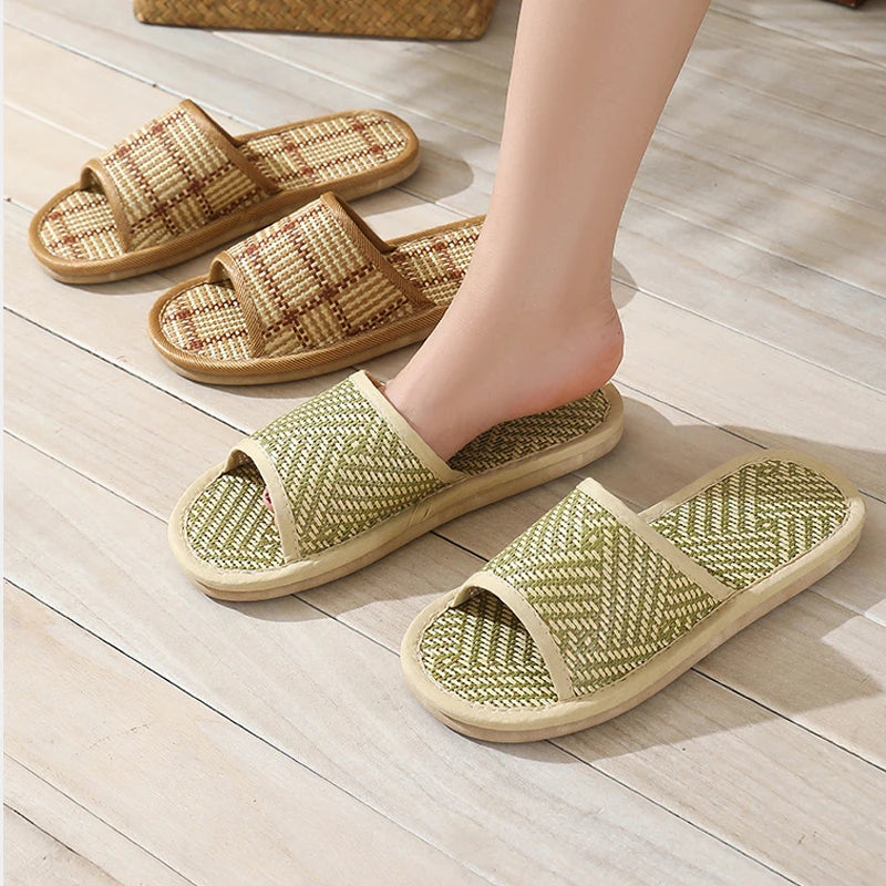 Women's Woven Rattan Flat Sandals – Lightweight Home Slippers