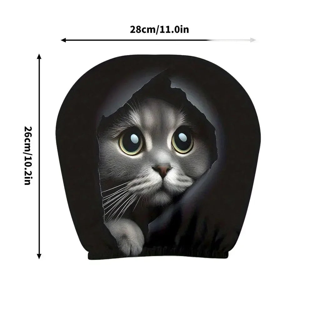 2 pieces of realistic car headrest covers with cute cats showing their faces, washable and stretchable, car interior decoration Peaceful Pleasures Health and Wellness