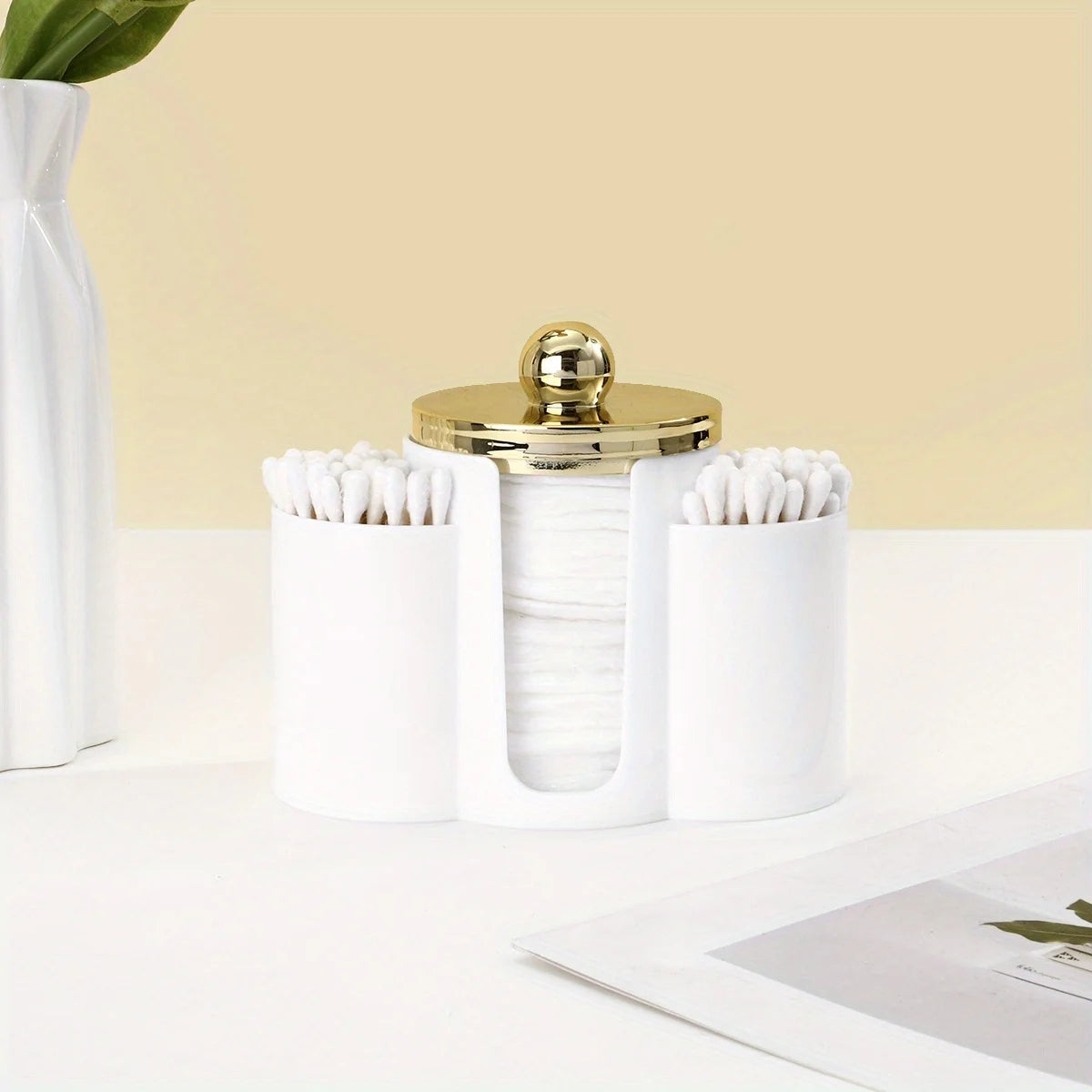 Cotton Pad and Swab Holder Plastic Cotton Swabs Dispenser with Lid, Bathroom Accessories Storage Organizer for Cotton Swabs Peaceful Pleasures Health and Wellness