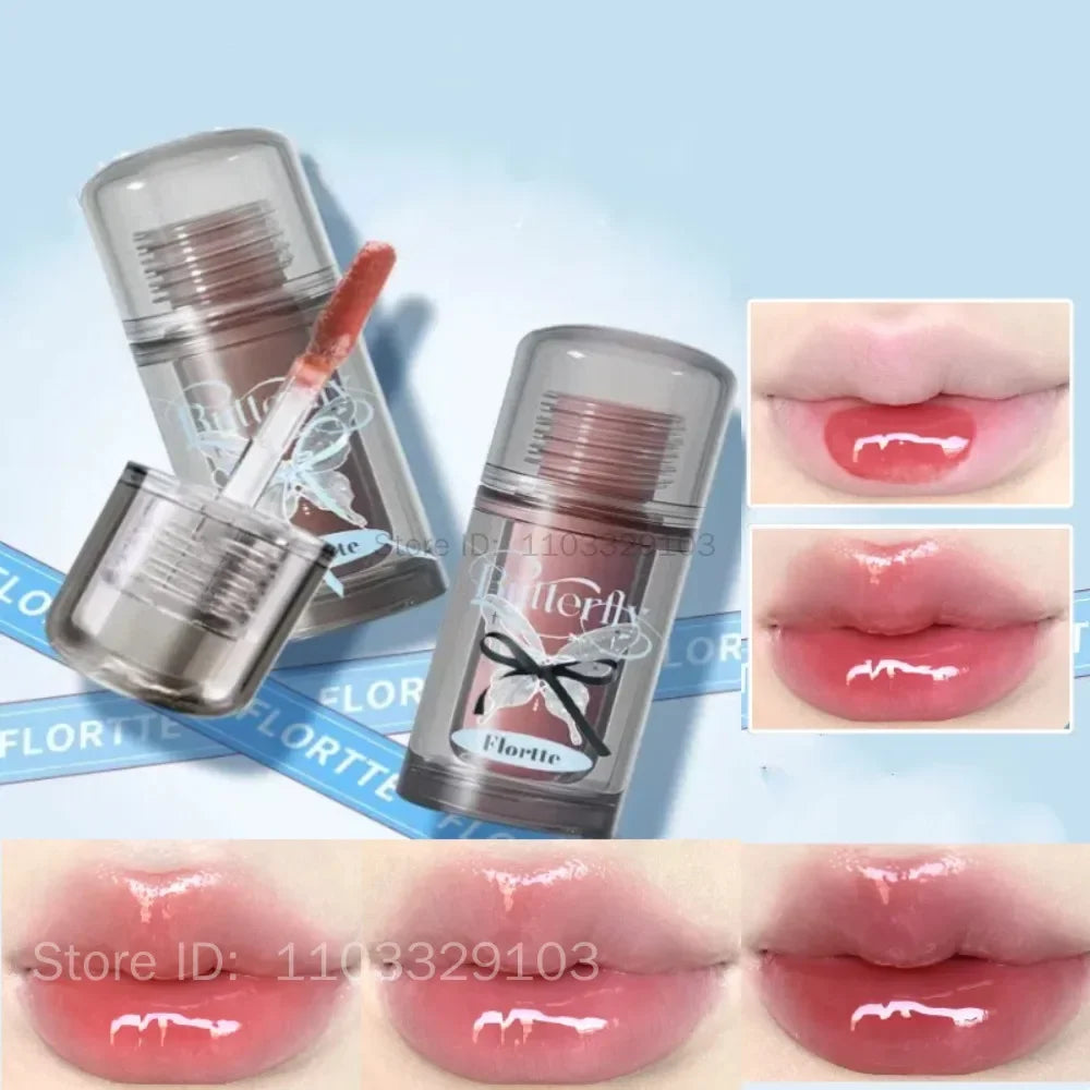 FLORTTE Butterfly Mirror Lip Gloss – Jelly Tint & Plumping Glaze
