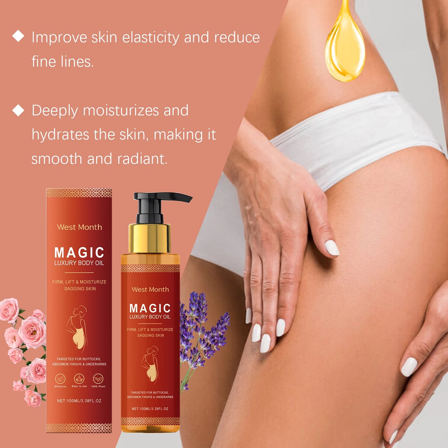 WEST MONTH Body Firming Oil | Lavender & Hyaluronic Acid Skin Oil