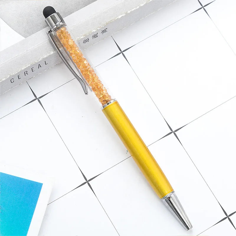 Diamond Ballpoint Pen Stylus For Touch Screen Pen Universal Tablet Touch Pencil For Phone Accessories Electrostatic Touch Pen Peaceful Pleasures Health and Wellness Golden yellow