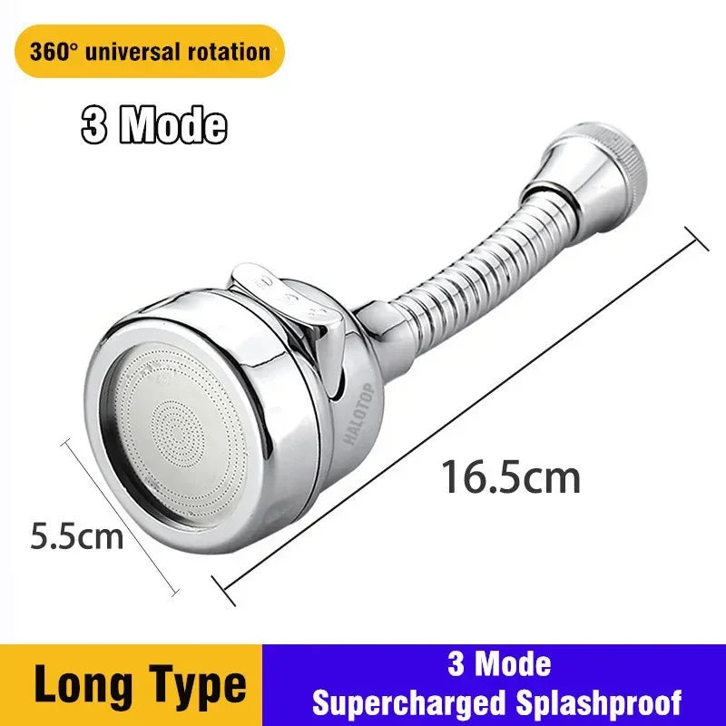 Universal Sink Faucet with 2/3 Modes 360 Degree Rotation Filter Extension Tube Shower Head Water Saving Kitchen Accessory Peaceful Pleasures Health and Wellness 3 Mode-Long B