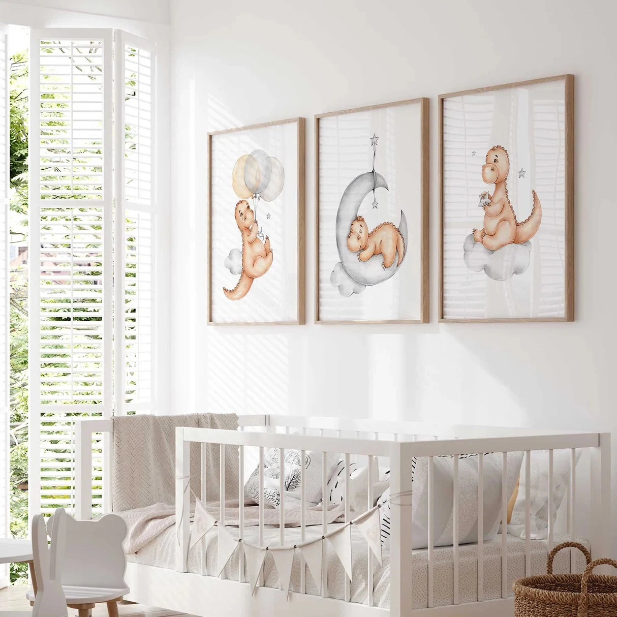 3-Piece Cartoon Dinosaur Kids Canvas Wall Art | Nursery Decor