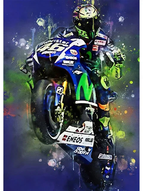 Valentino Rossi Watercolor Motorcycle Racer HD Canvas Print, Motorbike Racing Wall Art Poster for Home Decor Peaceful Pleasures Health and Wellness 1 50x70cm Unframed