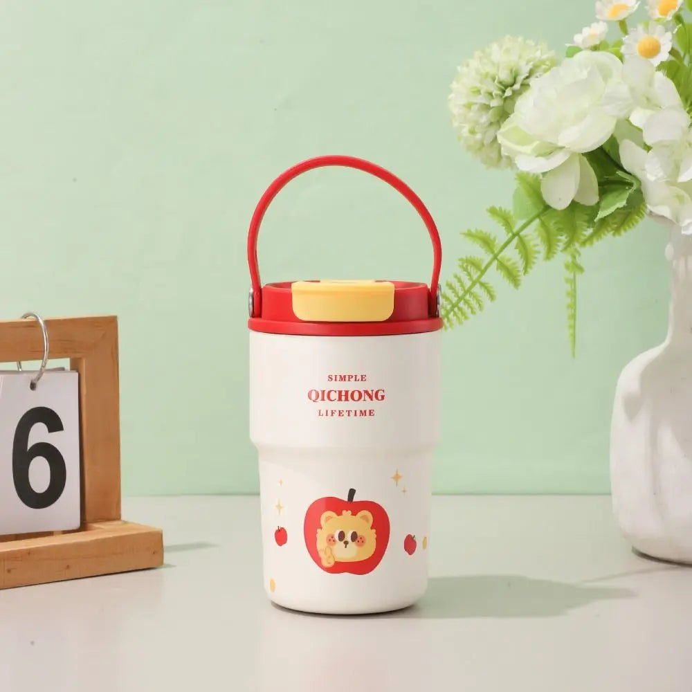 New Ceramic Liner Insulated Cup 450ML Handle Vacuum Mug Double drinking straw Water Bottle Gifts Peaceful Pleasures Health and Wellness