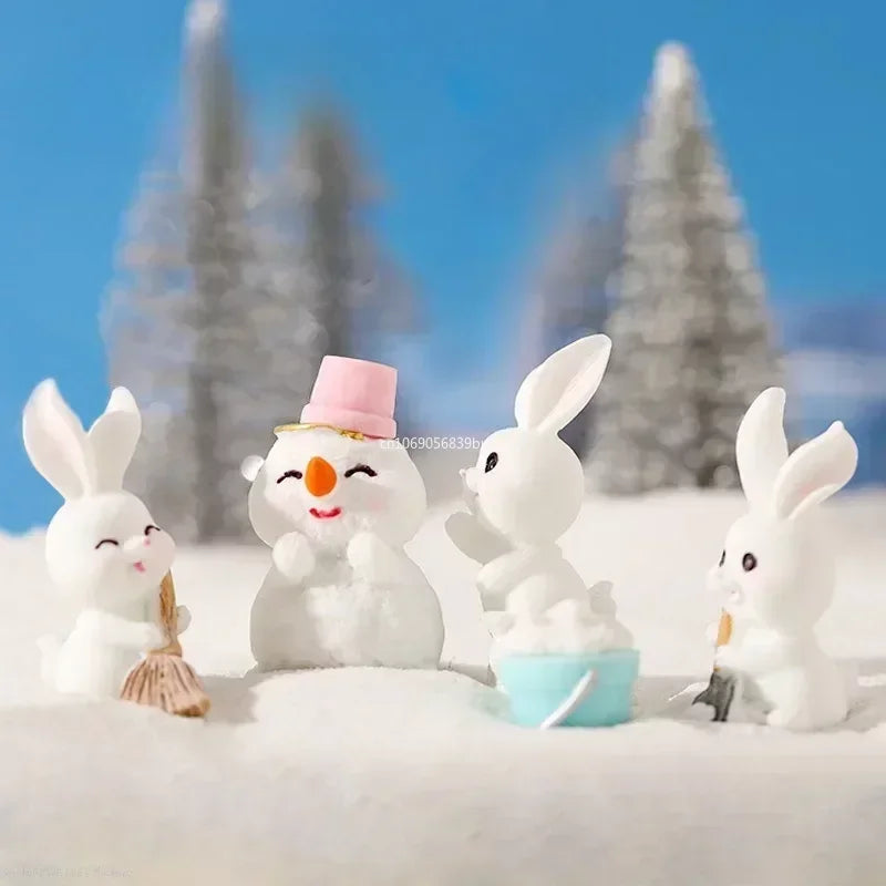 Figurines Christmas Rabbit Micro Landscape Snowman Bunny Ornament Desk Accessories For Home Decoration Kids Gifts Miniature Peaceful Pleasures Health and Wellness