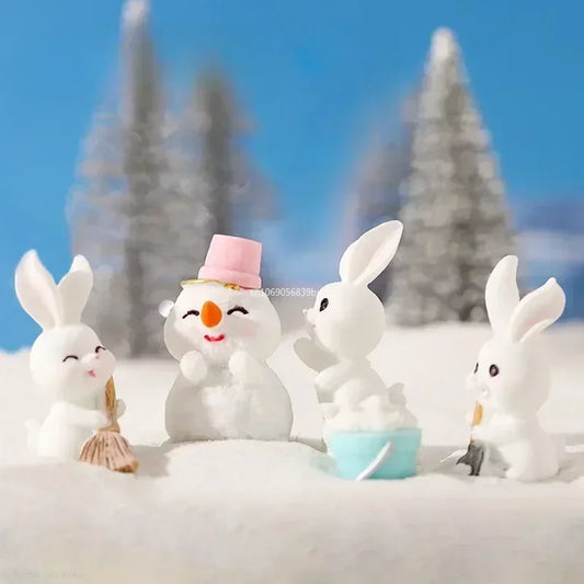 Figurines Christmas Rabbit Micro Landscape Snowman Bunny Ornament Desk Accessories For Home Decoration Kids Gifts Miniature Peaceful Pleasures Health and Wellness