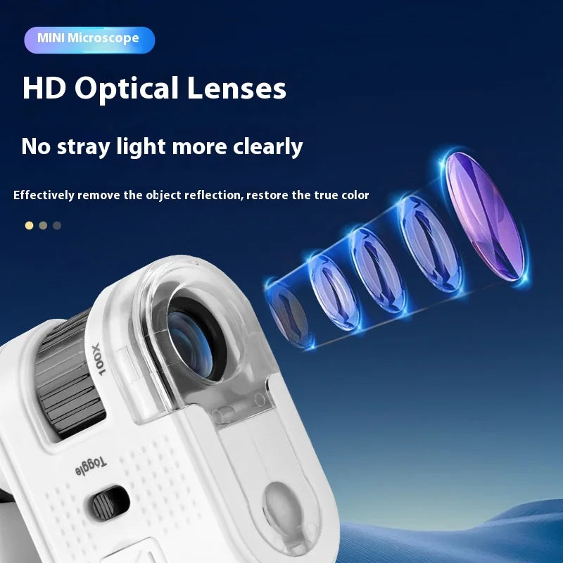 Mobile Phone Microscope 100X Purple Light Identification Electronic Peaceful Pleasures Health and Wellness