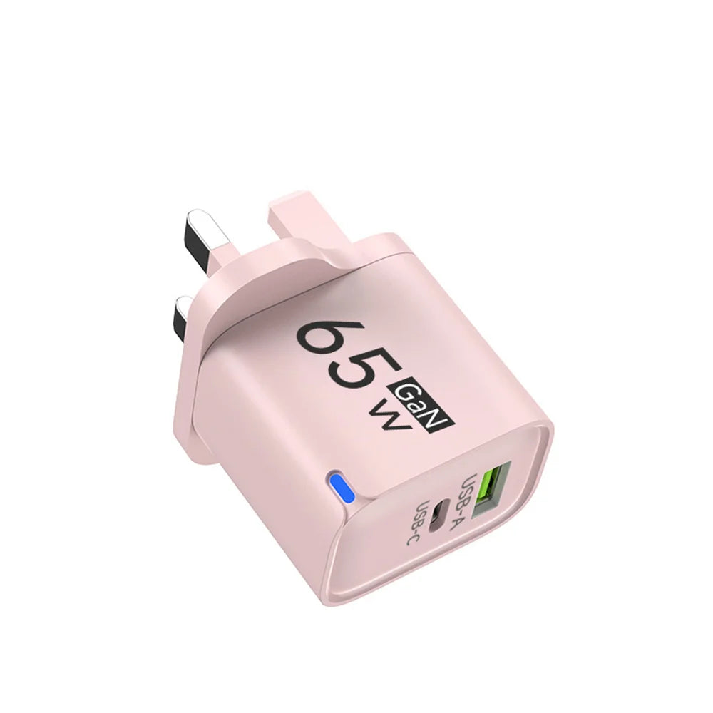 65W GaN USB-C Fast Charger PD QC 3.0 Dual Port Wall Adapter