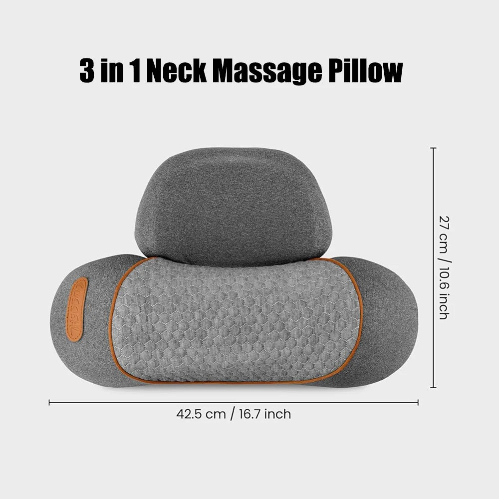 Pillow Massage Neck Hump, Traction Massager with Heat, 3 in 1 Neck Massage Pillow Heated Massages Necks Pillows Heated Traction Peaceful Pleasures Health and Wellness Grey
