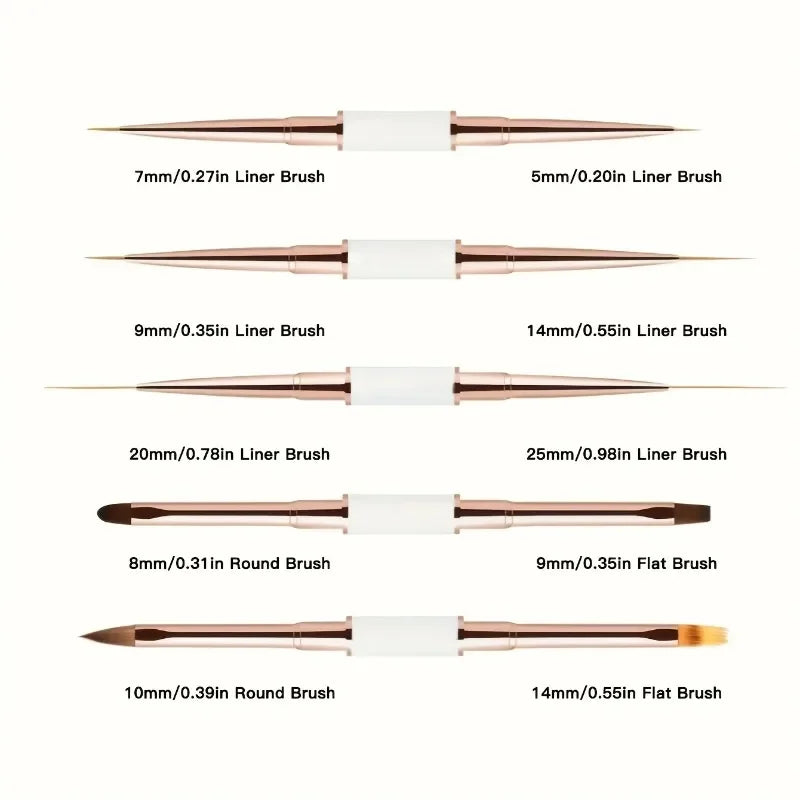 5Pcs Dual End Nail Art Pen Brushes Double-Ended Nail Art Brushes For Long Lines, Professional nail tools Peaceful Pleasures Health and Wellness