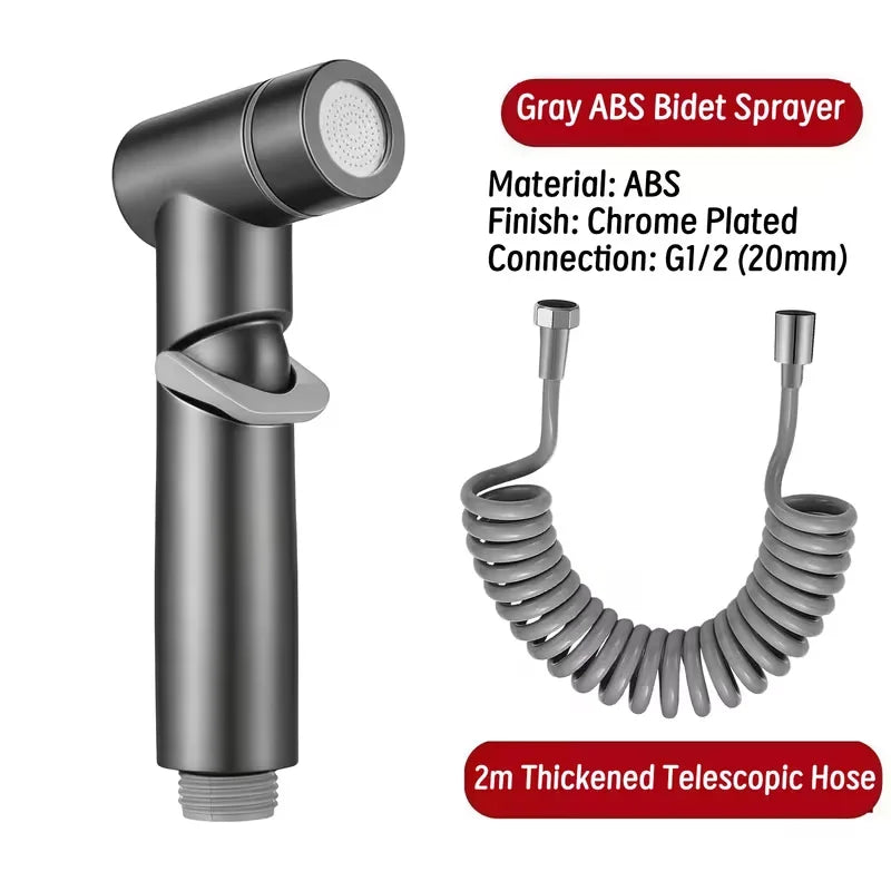 2-Pack Telescopic Handheld Bidet Sprayer Kit | Chrome ABS Spring Hose