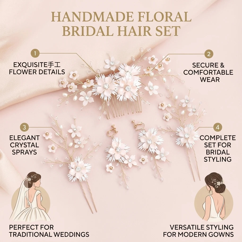 Korean Bridal Hair Comb Set Flower Hairpins Sweet And Fresh Wedding Accessories Peaceful Pleasures Health and Wellness