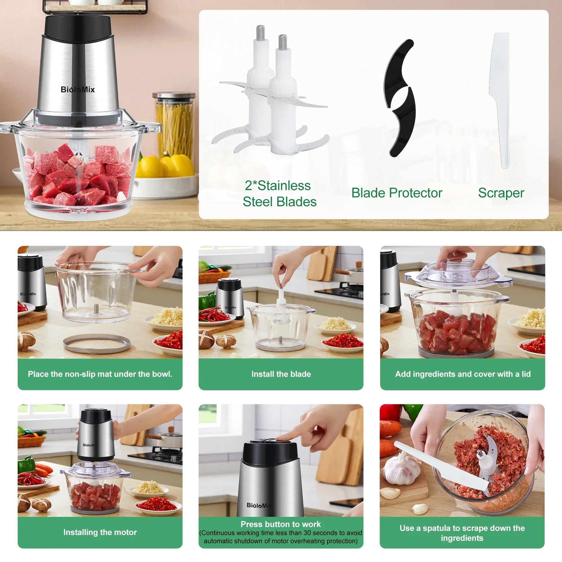 BioloMix 1.8L Glass Bowl Food Processor – 500W, 2-Speed Food Processor Peaceful Pleasures Health and Wellness