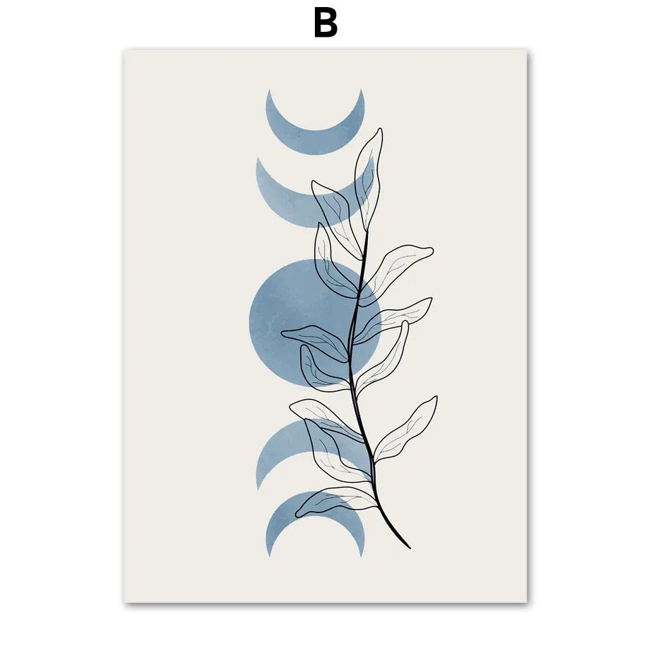 Boho Abstract Canvas Wall Art | Sun Moon Leaf Geometry Print