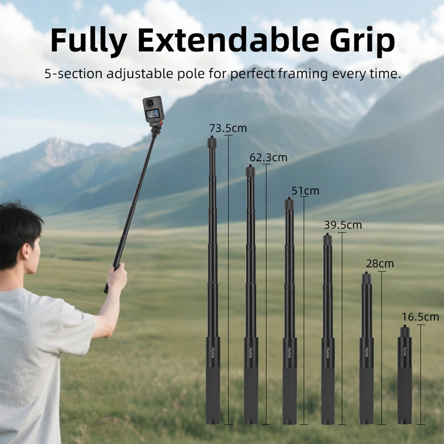 Portable Camera Selfie Stick Adjustable Height New Handle Grip Ultra-Long Exension Pole For Insta360 Go Ultra/X5/Pocket 3 Camera Peaceful Pleasures Health and Wellness