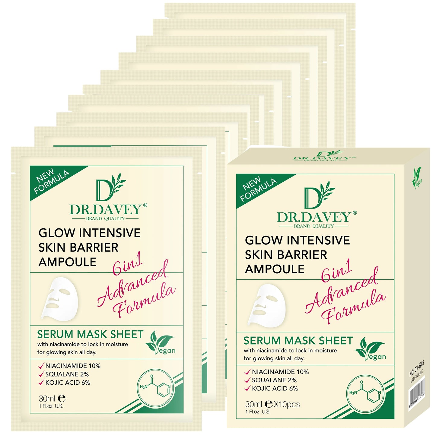 DR.DAVEY Glow Intense Facial Mask Facial Care Moisturizing and Tender Skin Easy to Absorb Portable 10 Tablets/Box Peaceful Pleasures Health and Wellness Glow Intensive Facia