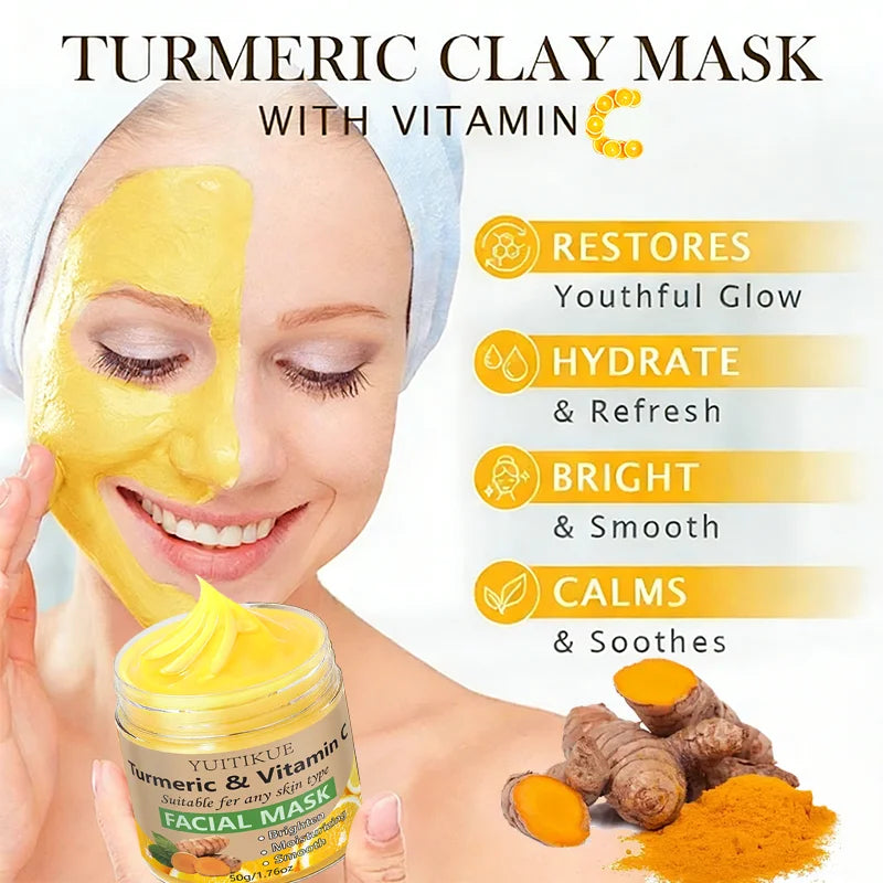 YUITIKUE Turmeric & Vitamin C Facial Mask 50g Brightening & Moisturizing Care for Smooth Skin Peaceful Pleasures Health and Wellness