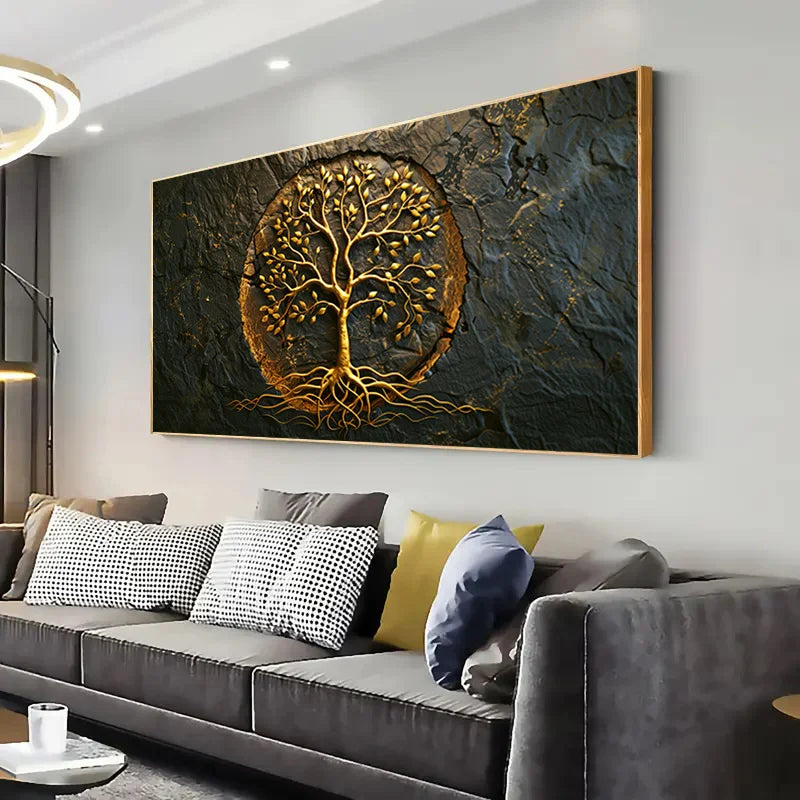 Abstract Golden Tree of Life Canvas Wall Art | Frameless Print Canvas Wall Art Peaceful Pleasures Health and Wellness