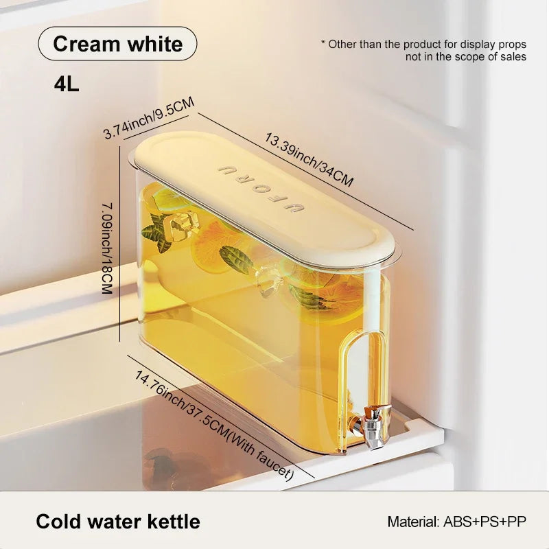 Cold Water Kettles Faucet for Home Use Large Capacity Sealed Sewn Food Grade Plastic Juice Refrigerator Cold Water Kettles New Peaceful Pleasures Health and Wellness cream white