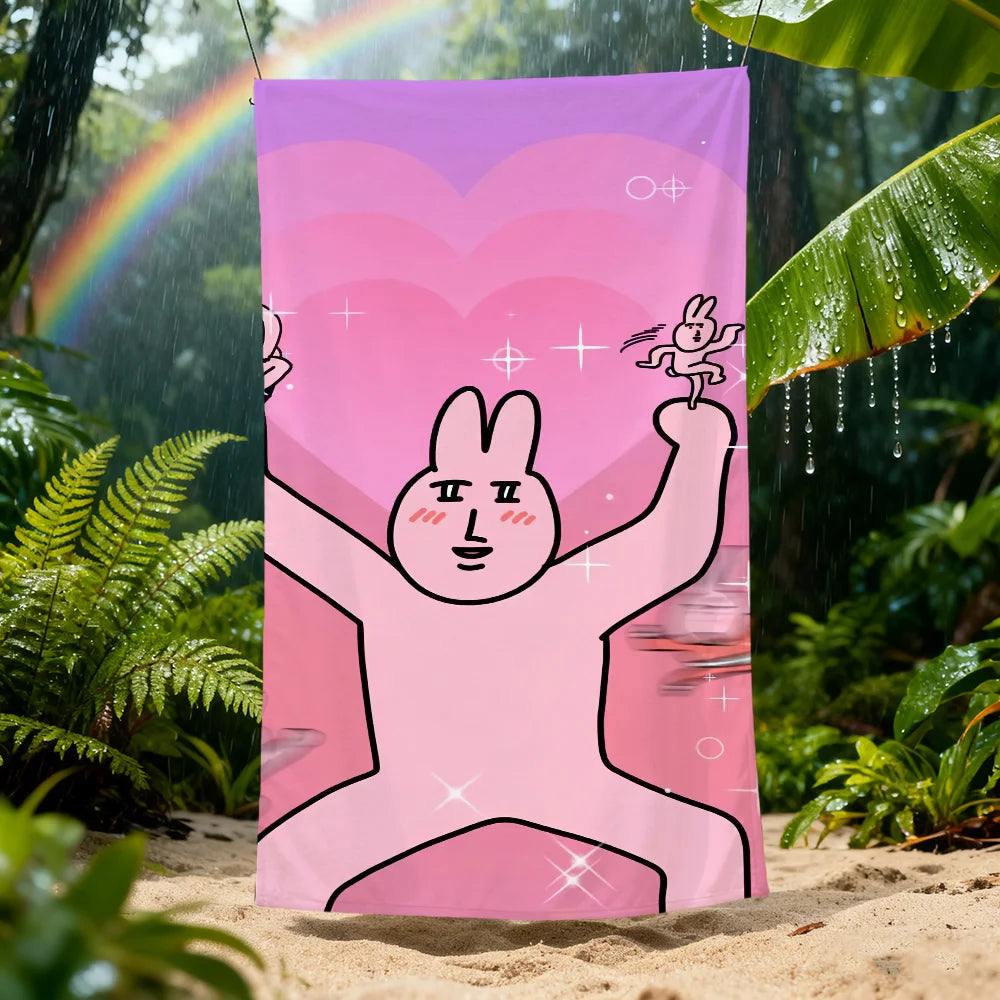 Pink Rabbit Quick-Dry Beach Towel | Soft Cartoon Pool Towel Quick-Dry Beach Towel Peaceful Pleasures Health and Wellness