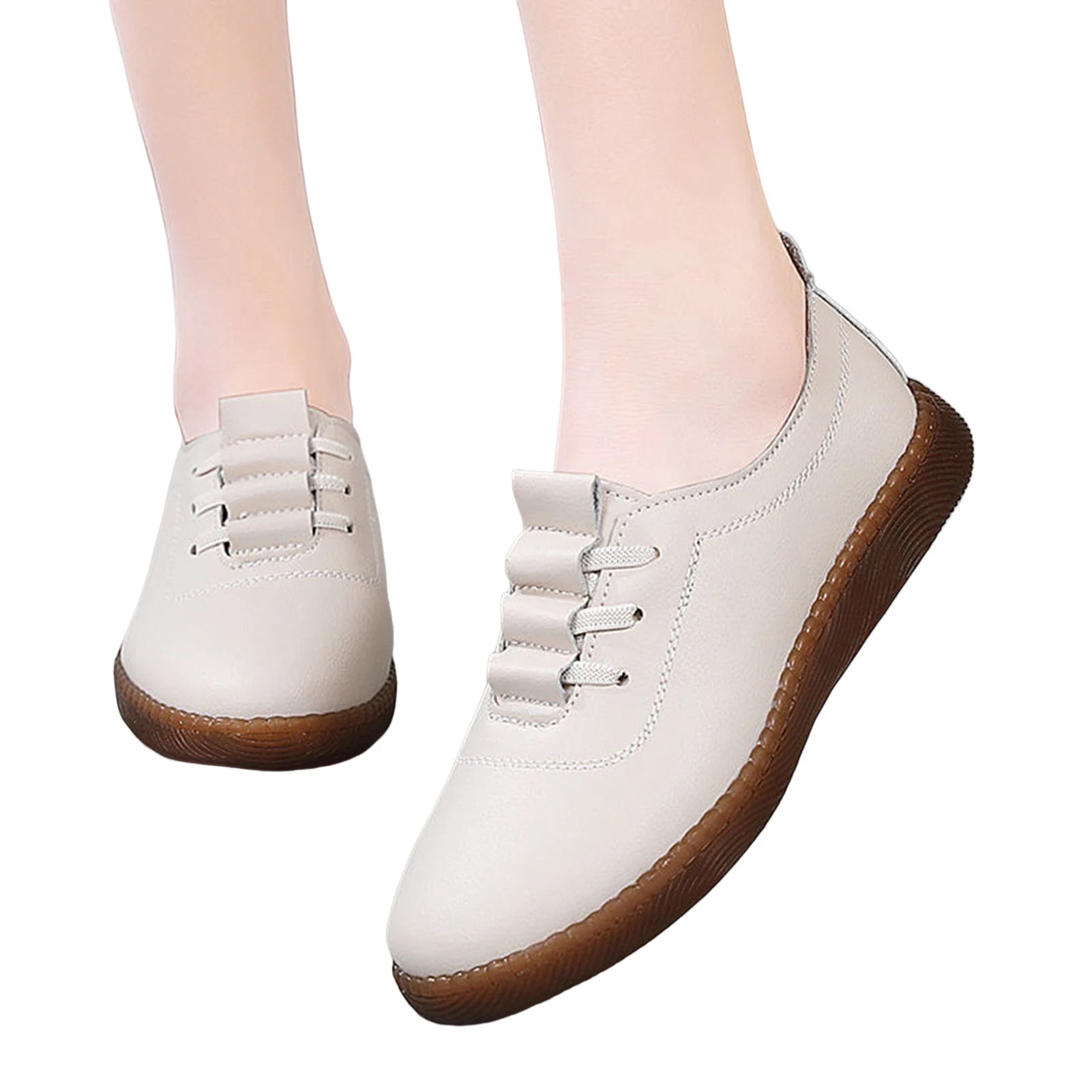 Women Casual Slip-on Boat Shoes Comfortable Solid Color Slip-on Flat Shoes Birthday Gifts for Ladies Peaceful Pleasures Health and Wellness Creamy white 36