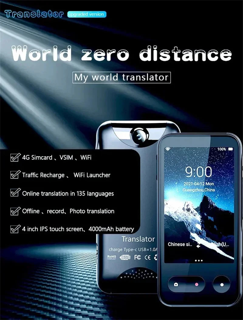 Hot Sell Upgrade 4G Translator T7 Intelligent Voice Translation 4.0inch Touch Screen Recording WIFI 138 Languag Translate Peaceful Pleasures Health and Wellness