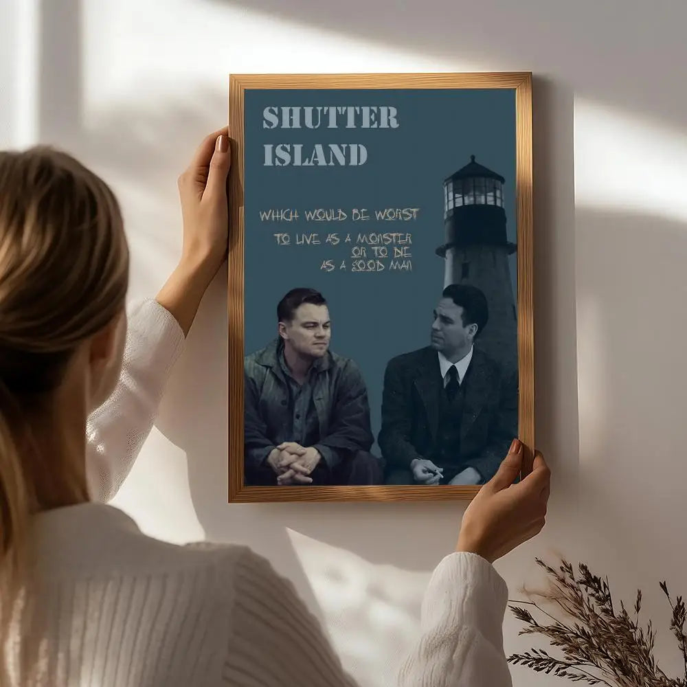 Movie S-Shutter Island Poster HD Self Adhesive Waterproof Wall Art Ideal for Home Office Dorm Bedroom Great Gift Peaceful Pleasures Health and Wellness White8 50X70cmNoframe