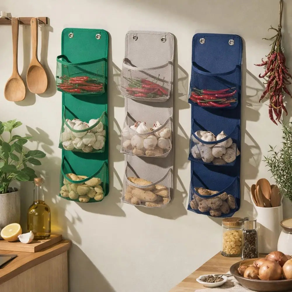 Wall-Mounted Mesh Storage Basket | No-Drill Kitchen Organizer