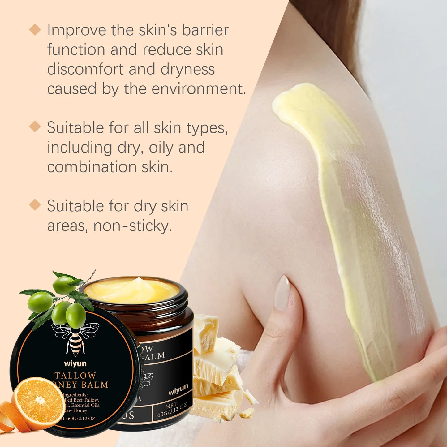 Beef Tallow Honey Cream Fade Dark Spots Remove Melanin Brightening Firming Non-Greasy Lasting Moisturizing Soothing Body Lotion Peaceful Pleasures Health and Wellness