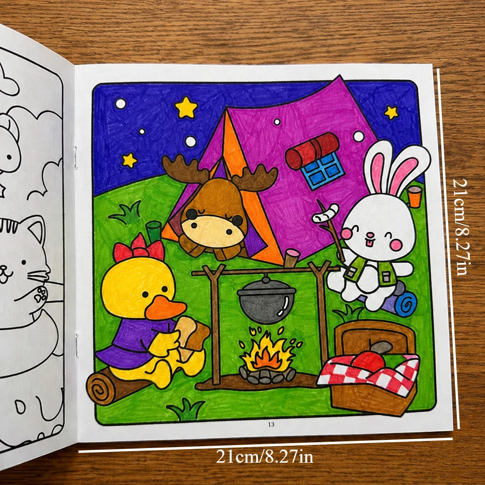 Cozy Friends Cute Animal Coloring Book 32 Pages Kawaii Cartoon Scenes