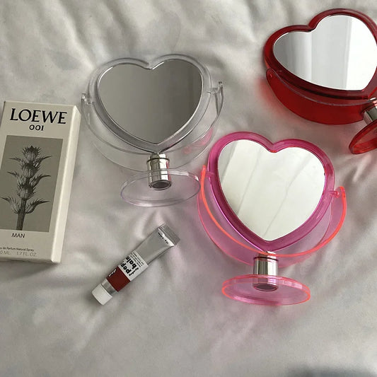 2‌pcs Heart-Shaped Acrylic Makeup Mirror - Double Sided Vanity Mirror with Transparent Base for Bedroom/Desk Peaceful Pleasures Health and Wellness