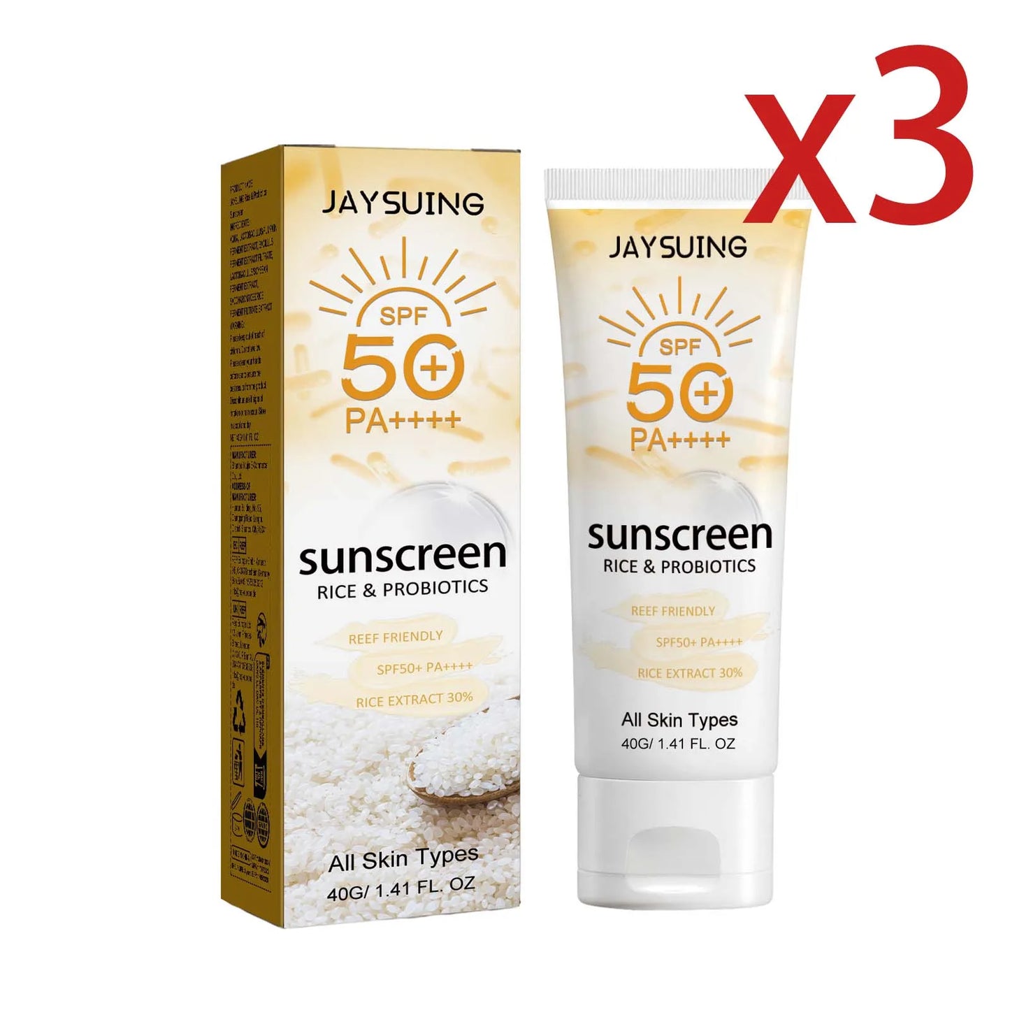 Probiotic Organic Rice Sunscreen Prevent Tanning Reduce Risk Sunburn Waterproof Broad Spectrum Protection UV Resistant Lotion Peaceful Pleasures Health and Wellness 3x40g