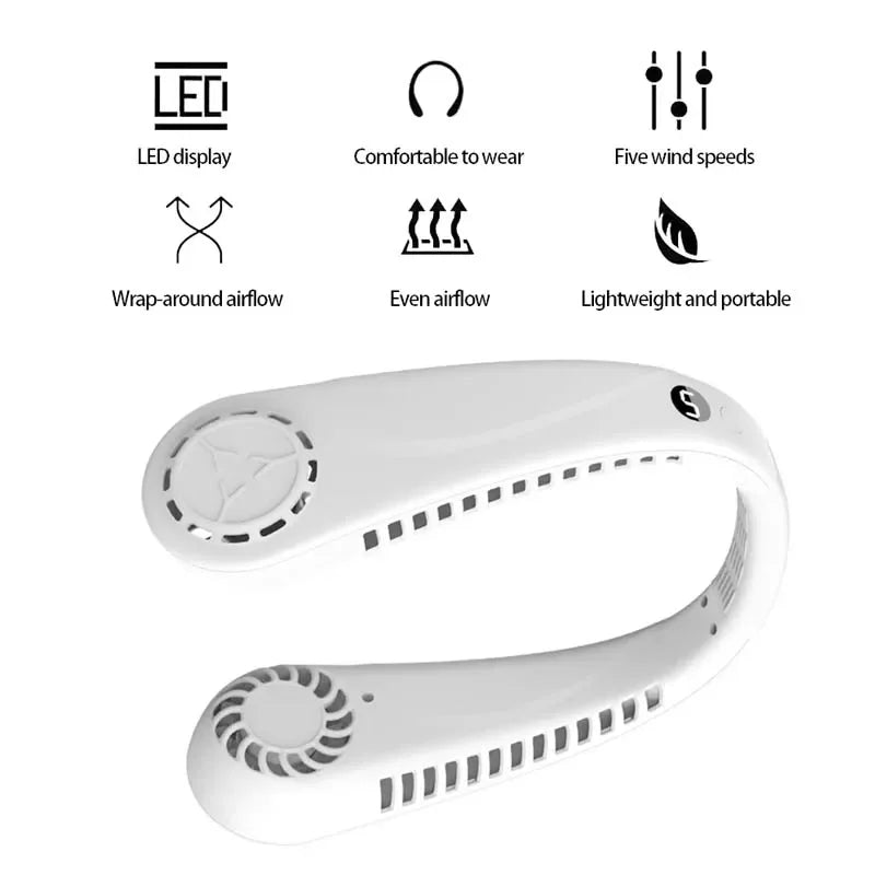 Bladeless Neck Fan Wearable Personal Fan Safe Quiet Cooling Strong Wind USB Rechargeable for Office Home Travel Peaceful Pleasures Health and Wellness
