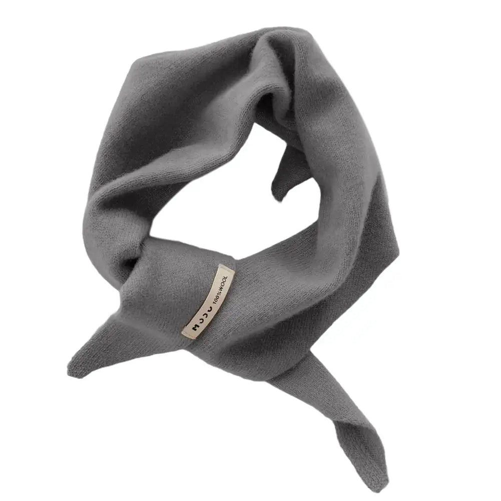 Korean Knit Triangle Scarf – Women's Warm Wool Neck Wrap Shawl Knitted Neck Scarf Peaceful Pleasures Health and Wellness Gray One size